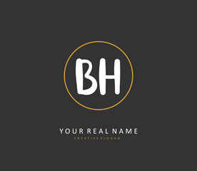 B H BH Initial letter handwriting and signature logo. A concept handwriting initial logo with template element.