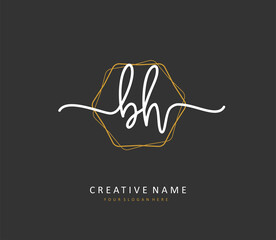 B H BH Initial letter handwriting and signature logo. A concept handwriting initial logo with template element.