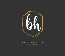 B H BH Initial letter handwriting and signature logo. A concept handwriting initial logo with template element.