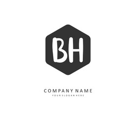 B H BH Initial letter handwriting and signature logo. A concept handwriting initial logo with template element.