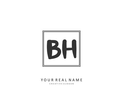 B H BH Initial letter handwriting and signature logo. A concept handwriting initial logo with template element.