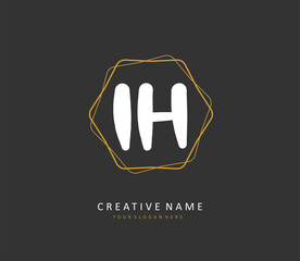 I H IH Initial letter handwriting and signature logo. A concept handwriting initial logo with template element.