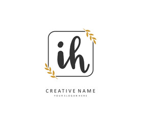 I H IH Initial letter handwriting and signature logo. A concept handwriting initial logo with template element.