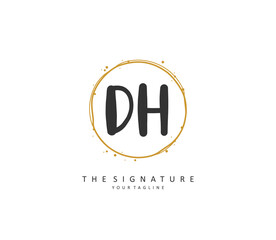 D H DH Initial letter handwriting and signature logo. A concept handwriting initial logo with template element.