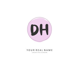 D H DH Initial letter handwriting and signature logo. A concept handwriting initial logo with template element.