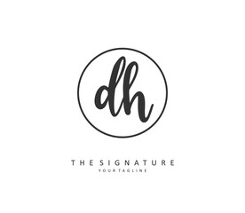 D H DH Initial letter handwriting and signature logo. A concept handwriting initial logo with template element.