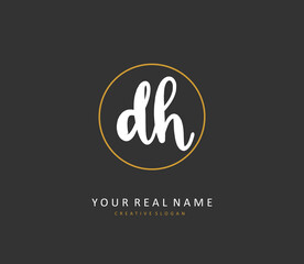 D H DH Initial letter handwriting and signature logo. A concept handwriting initial logo with template element.