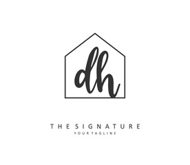 D H DH Initial letter handwriting and signature logo. A concept handwriting initial logo with template element.