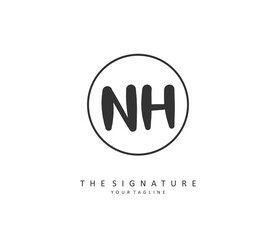 N H NH Initial letter handwriting and signature logo. A concept handwriting initial logo with template element.