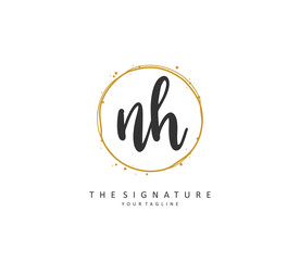 N H NH Initial letter handwriting and signature logo. A concept handwriting initial logo with template element.