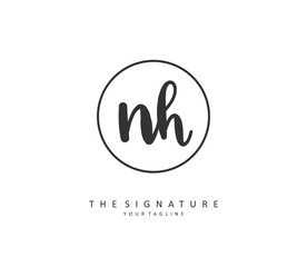 N H NH Initial letter handwriting and signature logo. A concept handwriting initial logo with template element.