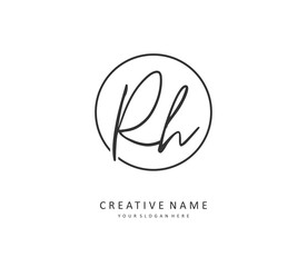 R H RH Initial letter handwriting and signature logo. A concept handwriting initial logo with template element.