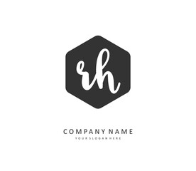 R H RH Initial letter handwriting and signature logo. A concept handwriting initial logo with template element.