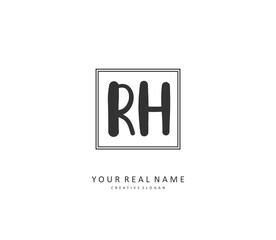 R H RH Initial letter handwriting and signature logo. A concept handwriting initial logo with template element.