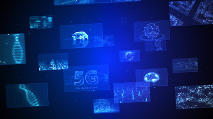 Digital Network Technology AI 5G data communication concepts 3D illustration Background