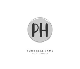 P H PH Initial letter handwriting and signature logo. A concept handwriting initial logo with template element.