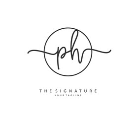 P H PH Initial letter handwriting and signature logo. A concept handwriting initial logo with template element.
