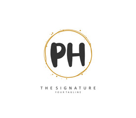 P H PH Initial letter handwriting and signature logo. A concept handwriting initial logo with template element.