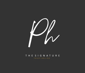 P H PH Initial letter handwriting and signature logo. A concept handwriting initial logo with template element.