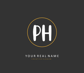 P H PH Initial letter handwriting and signature logo. A concept handwriting initial logo with template element.