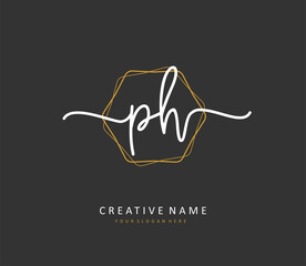 P H PH Initial letter handwriting and signature logo. A concept handwriting initial logo with template element.