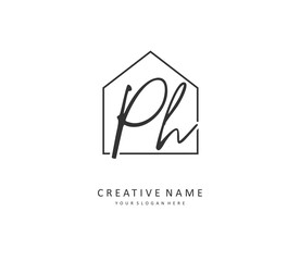 P H PH Initial letter handwriting and signature logo. A concept handwriting initial logo with template element.