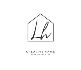 L H LH Initial letter handwriting and signature logo. A concept handwriting initial logo with template element.