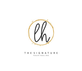 L H LH Initial letter handwriting and signature logo. A concept handwriting initial logo with template element.