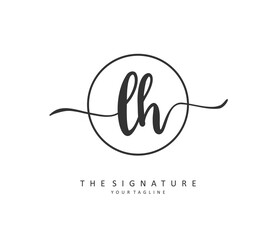 L H LH Initial letter handwriting and signature logo. A concept handwriting initial logo with template element.