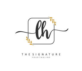 L H LH Initial letter handwriting and signature logo. A concept handwriting initial logo with template element.