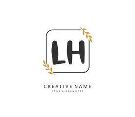 L H LH Initial letter handwriting and signature logo. A concept handwriting initial logo with template element.