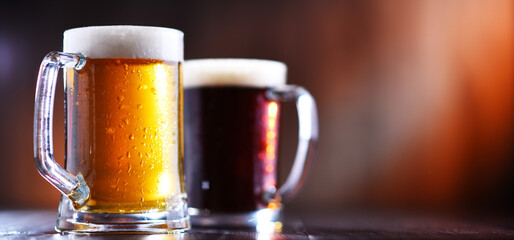 Composition with glasses of beer of various kinds