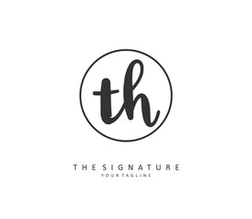 T H TH Initial letter handwriting and signature logo. A concept handwriting initial logo with template element.