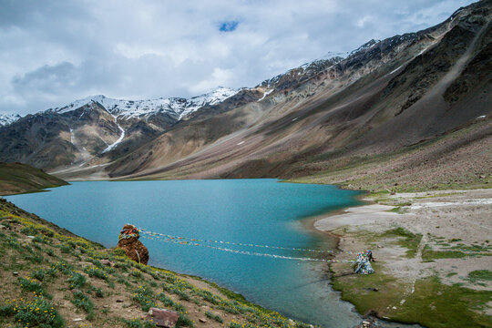 Chandratal lake on a cloudy day
