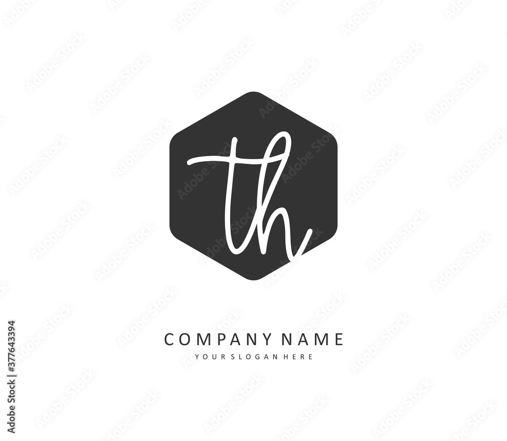 Wall mural T H TH Initial letter handwriting and signature logo. A concept handwriting initial logo with template element.