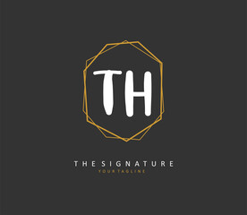 T H TH Initial letter handwriting and signature logo. A concept handwriting initial logo with template element.