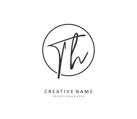 T H TH Initial letter handwriting and signature logo. A concept handwriting initial logo with template element.