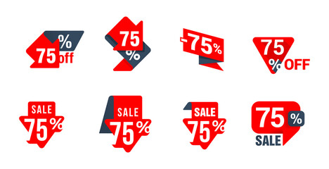 Sale 75 off tag sticker collection in six different variations and forms - isolated vector icons set
