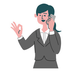 スーツ　女性　士業　携帯電話　スマホ　いいね
