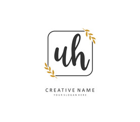 U H UH Initial letter handwriting and signature logo. A concept handwriting initial logo with template element.