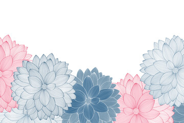 Floral background with blue dahlia flowers. Vector elements for wallpaper, wall decor, creativity, cards, invitations.