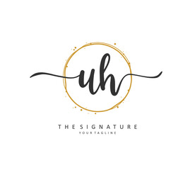 U H UH Initial letter handwriting and signature logo. A concept handwriting initial logo with template element.