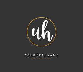 U H UH Initial letter handwriting and signature logo. A concept handwriting initial logo with template element.