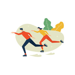 Obraz premium Vector illustration. Man and woman play ice skating