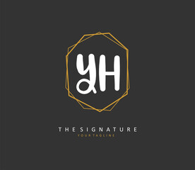 Y H YH Initial letter handwriting and signature logo. A concept handwriting initial logo with template element.