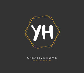 Y H YH Initial letter handwriting and signature logo. A concept handwriting initial logo with template element.