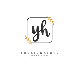 Y H YH Initial letter handwriting and signature logo. A concept handwriting initial logo with template element.
