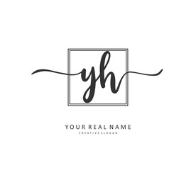 Y H YH Initial letter handwriting and signature logo. A concept handwriting initial logo with template element.