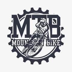 logo design mtb mountain bike with man riding mountain bike vintage illustration