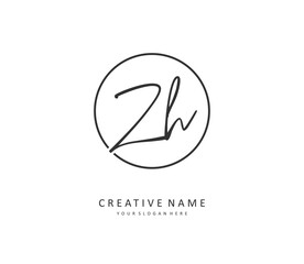 Z H ZH Initial letter handwriting and signature logo. A concept handwriting initial logo with template element.